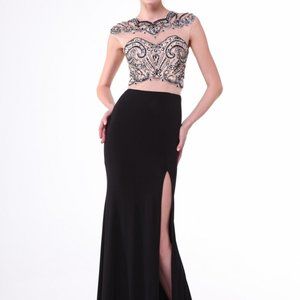 NEW BLACK  Illusion Neck Sheath Leg Slit Prom Dress CD8786